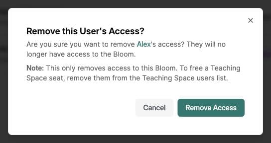 Remove access confirmation for a fictional Bloom member.