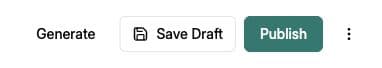 Quiz builder actions: Generate, Save Draft, Publish and more options.