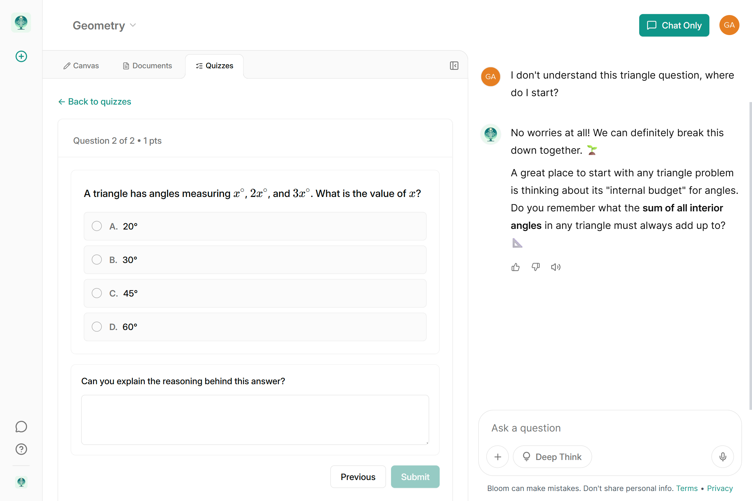 AI-native interactive quiz interface